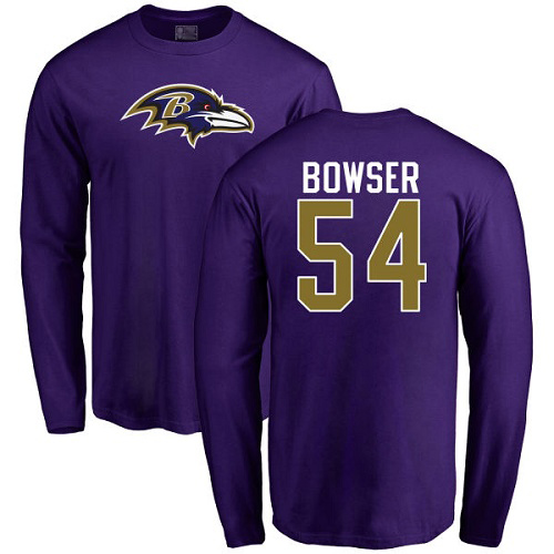Men Baltimore Ravens Purple Tyus Bowser Name and Number Logo NFL Football #54 Long Sleeve T Shirt->baltimore ravens->NFL Jersey